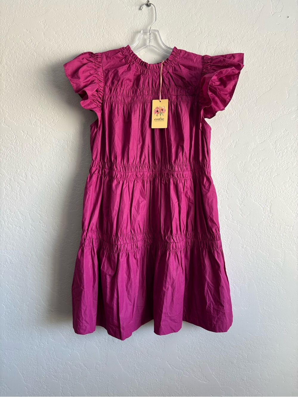 ❤️NEW entro Magenta Ruffle-Sleeve Tiered Dress